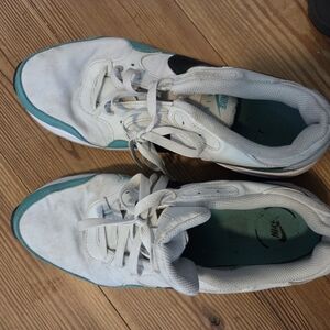 Nike White and Green Sneakers Classic Lace-Up Design